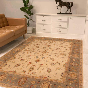handmade Traditional Kafkaz Chobi Ziegler Beige Gray Hand Knotted RECTANGLE 100% WOOL area rug 8 x 10